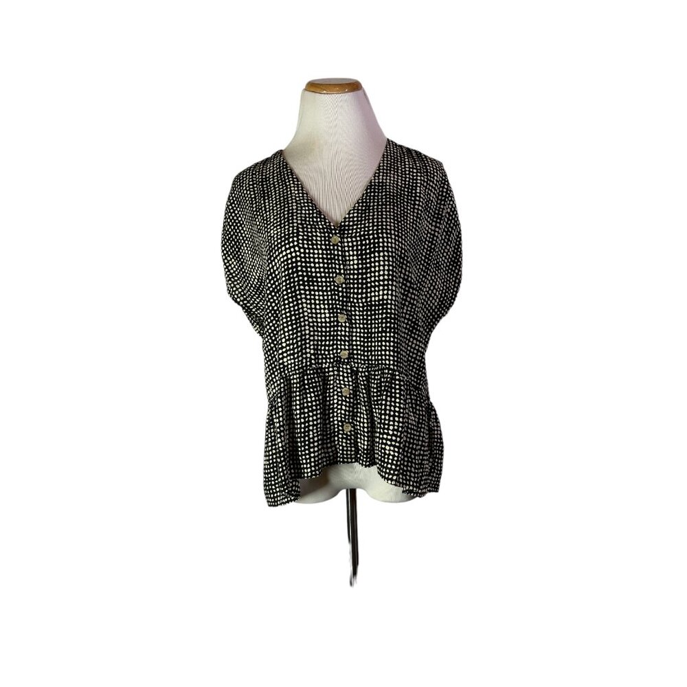 Whistles Black and White Printed Button-Front Peplum Top